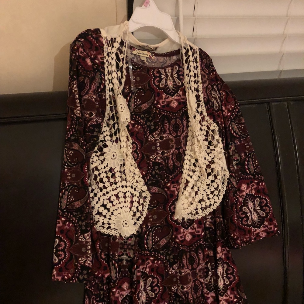 Burgundy dress with vest